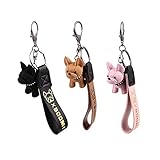 3 Piezas Llavero Bulldog Francés, Llavero de Bulldog Francés, Llavero Bulldog de Moda, para Mujeres, Hombres, Bolsa, Mochila, Coche Llavero, Decoración de Bolsos