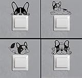 4 modelos Vinilo de pared Bulldog Frances para luces, enchufes, decoración hogar. Apto para interior y exterior. Color Negro (NEGRO)