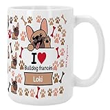 Bee Ingenious Taza Perros personalizada con nombre. Taza desayuno XL de 443 ml. Taza BULLDOG personalizada con nombre. Tazas razas de perros. Tazas originales para regalar. (B Frances)