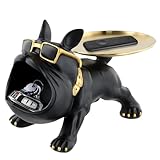 Cozlly Bulldog Estatua con Bandeja, Bandeja de Almacenamiento Estatua, Decoración de Bandeja Bulldog, Escultura de Bulldog Resina para Entrada, Mesa, Oficina, Salón, Negro