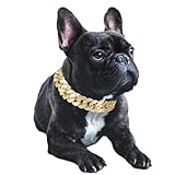 Esenlong Collar de Oro para Mascotas, Collar para Perros Ajustable, Collar Resistente de Perro Cadena de 10mm de Ancho Cadena de Seguridad, Collar de oro 15cm