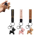 FainFun 3 Piezas Llavero Bulldog, Llaveros para Perros, Llavero de perro Bulldog Frances para Llaves de Coche, Bolsos, Adornos de Mochila, Regalos para Amantes de los Bulldogs(Negro/Rosa/Caqui)