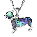 Kiara Jewellery Collar con colgante de bulldog francés con incrustaciones de concha de abulón de Paua verdosa y collar de piedra de cristal en cadena de 45,72 cm