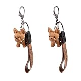 Llavero Bulldog Francés, Adorable Juego de Llaveros Bulldog para Mujer, Colgante para Bolso y Regalo para Amantes de los Perros, Pack de 2 (Caqui Caqui)