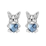 Pendientes de Bulldog Francés de Plata de Ley 925 Pendientes de Perro Cristal Azul Bulldog Francés Pendientes Joyas Regalos para Mujer Niña, Plata de ley