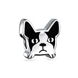 Pet Frenchie French Bulldog Perro Charm Bead Para Mujer Adolescente Esmalte Blanco Negro .925 Plata De Ley Se Adapta Pulsera Con Dijes Europeo