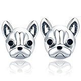 Presentski Pendientes de perro, Pendientes Mujer plata de ley 925 con French Bulldog Doggy