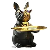 Resina Bulldog Escritorio Bandeja de Almacenamiento Estatua Moneda Hucha Almacenamiento Animal Escultura Mesa Decoración Multifunción Oficina Decoración del hogar (Negro)