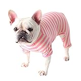 Ropa para perro, pijama clásico de bulldog francés a rayas de algodón suave para perro, mameluco antipelo para mascotas para perros pequeños y medianos (S: longitud de espalda: 32 cm, beige rosa)