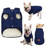 Tineer Ropa de Invierno para Perros de compañía, Chaqueta cálida para Mascotas, Chaleco, Abrigo, Chaleco cálido para Bulldog francés (XXL, Azul)