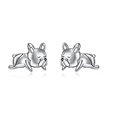 VONALA Pendientes de tuerca de plata de ley 925 con diseño de bulldog francés, regalos para mujeres y niñas, Plata de ley, No es una piedra preciosa