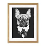 Wee Blue Coo Bow Tie French Bulldog Drawing Póster de pared de cuadros grandes enmarcado 18×24 pulgadas