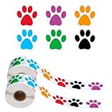 Wisebom Etiquetas de Pata de Perro Pegatinas, 2Rollo/1000Pcs Coloridas Pegatinas de Impresión Pata de Oso, Etiquetas de Huellas de Perro para Álbumes de Recortes Decoración